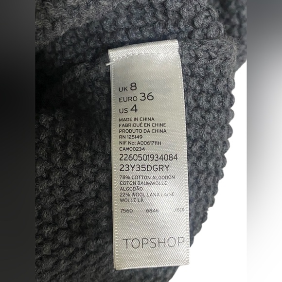Topshop Charcoal Knit Pullover Sweater Wool Cotton Shoulder Studs Size 4 - Picture 13 of 14